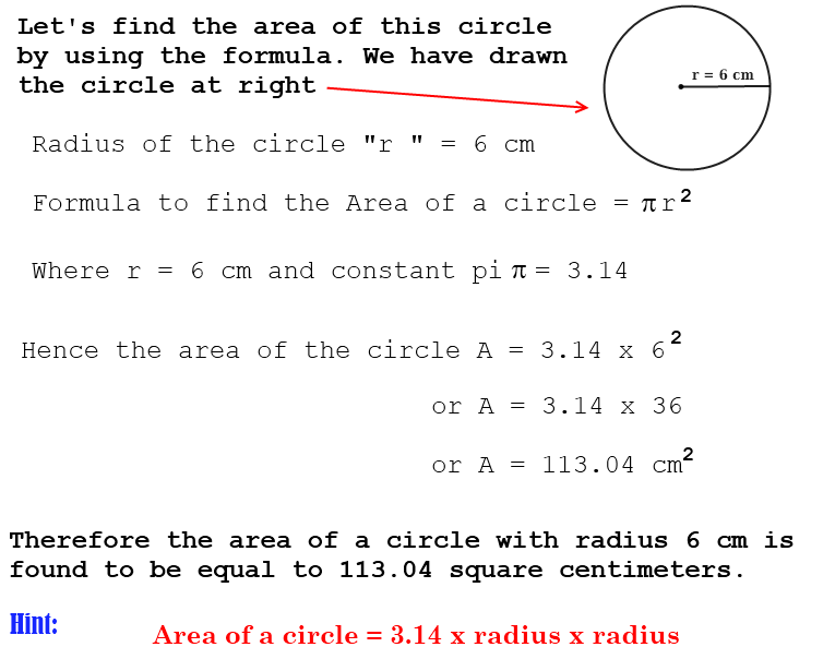 How to find the area of a circle when its radius is given