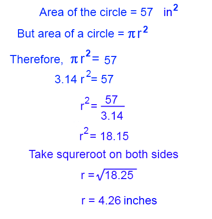 Steps to find radius of a circle when its area is given